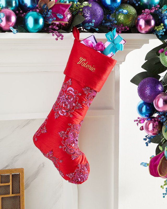 Personalized Christmas Stocking with Floral Design